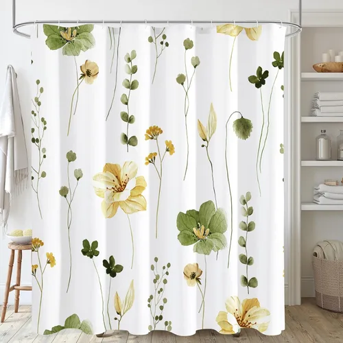 Miniatura 12 de Gibelle Cortina de ducha con estampado floral de acuarela, cortina de ducha retro naranja azul marino para baño, juego de cortina de ducha moderna