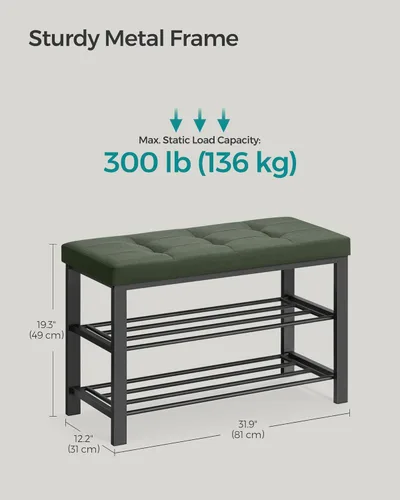 Miniatura 3 de SONGMICS Banco de zapatos, banco de almacenamiento, banco de entrada con cojín, estante para zapatos con asiento, ahorro de espacio, estilo moderno