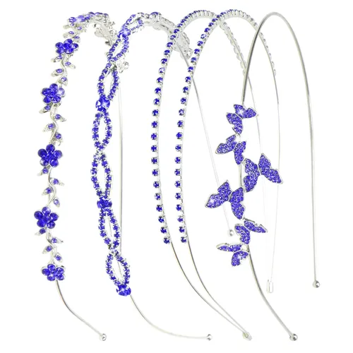 Wecoe Diadema azul real con diamantes de imitación, diadema de flores para niña, diadema de metal de cristal para mujer, regalo de diadema de moda,