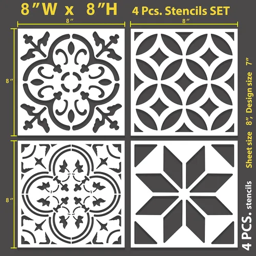 Miniatura 2 de STENCILOGY® / 4 piezas de 8 x 8 pulgadas/juego de plantillas para azulejos, juego de plantillas de azulejos reutilizables para pintura, muebles