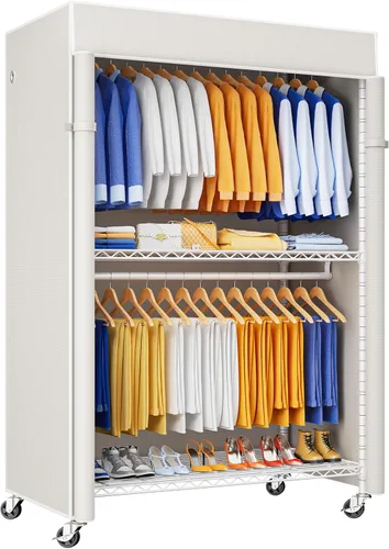 Miniatura 11 de ULIFHOME P8C Pro - Perchero resistente (con diseño de ancho extendido) para colgar ropa con ruedas bloqueables, 42 pulgadas de ancho x 15.8 pulgadas