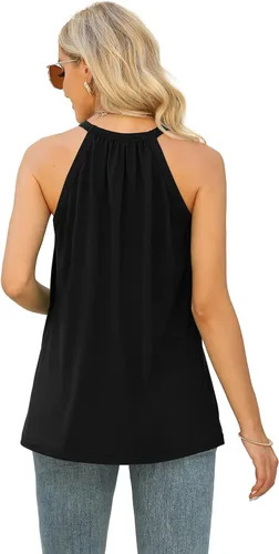 Miniatura 5 de WIHOLL Camisetas sin mangas para mujer, de ajuste holgado, con encaje halter, sin mangas, plisadas