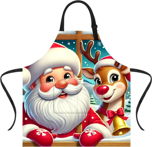 Miniatura 17 de Delantal de Navidad de THISFIND con 2 bolsillos, cuello ajustable para mujeres, hombres y adultos, ideal para cocina, parrilla, horneado