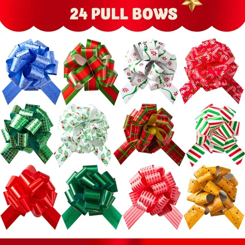 Miniatura 2 de JOYIN 24 lazos de cinta de Navidad (5 pulgadas de ancho); accesorio de envoltura de regalo fácil y rápido para regalos, lazos, cestas, decoración