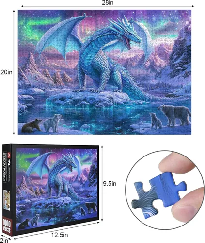 Miniatura 2 de Rompecabezas de dragón Aurora de 1000 piezas para adultos, azul vibrante y morado, rompecabezas grande y desafiante para la familia, juego