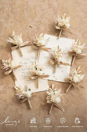 Miniatura 5 de Ling's Moment Boutonniere para Hombre, juego de 10 ramilletes para invitados, flores artificiales para decoración de boda/baile/regreso a casa, etc.