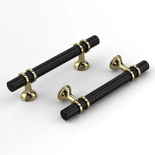 Miniatura 30 de Haliwu - Paquete de 6 perillas doradas negras para gabinete, perillas de cajón en T de dos tonos, perillas de cocina negras mate, perillas sólidas