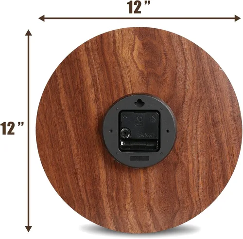 Miniatura 3 de Plumeet Reloj de Pared, Relojes de Pared de Madera sin Marco de 12'' con Movimiento de Cuarzo Silencioso, Relojes de Nogal Rústicos de Pueblo