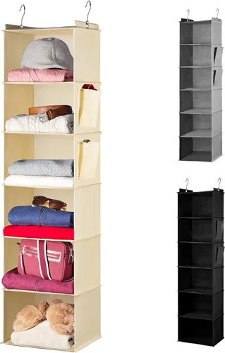 Miniatura 7 de Handy Laundry Organizador colgante para armario, 6 estantes para ropa, suéteres, zapatos y accesorios, estantes de armario que ahorran espacio