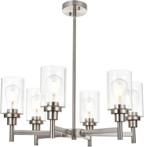 Miniatura 13 de Lámpara de araña de cristal de 4 luces estilo granja, negra, para cocina, iluminación colgante con cilindro de cristal transparente para comedor