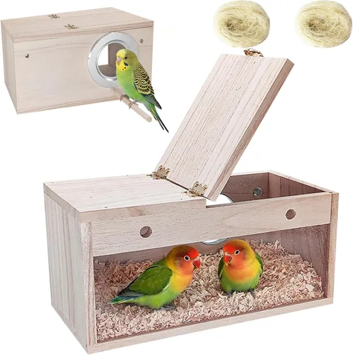 Miniatura 10 de Tfwadmx Caja nido de periquitos, caja transparente para cría de nido de pájaros, caja nido de loro de madera con jaula de perca para pájaros, casa