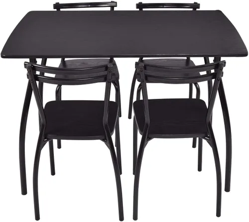 Miniatura 6 de Casart Juego de mesa y sillas de comedor rectangulares de 5 piezas, marco de acero negro con parte superior de MDF, 42 x 27.5 x 30.5 pulgadas, 4