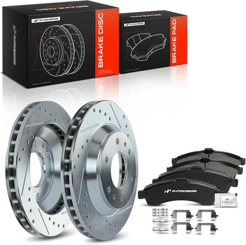 Miniatura 10 de A-Premium 305mm (12.01 pulgadas) Juego de rotores de freno de disco perforados y ranurados delanteros + pastillas cerámicas Compatible con modelos