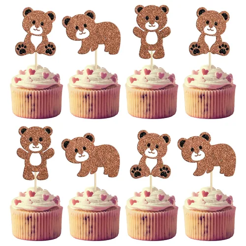 Gyufise 24 piezas de decoración de fiesta de cumpleaños de oso para baby shower, We Can Bearly Wait Cupcake Toppers Decoración de mesa, accesorios