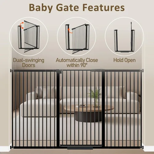 Miniatura 3 de WAOWAO 40.55 pulgadas extra alta 1.37 pulgadas, espacio ultra estrecho de 61.61-69.49 pulgadas, puerta extra ancha para perros, mascotas, bebé, Negro