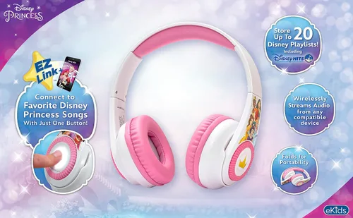 Miniatura 4 de eKids Disney Princess - Auriculares Bluetooth con EZ Link+, auriculares inalámbricos con micrófono y cable de audio, auriculares para niños