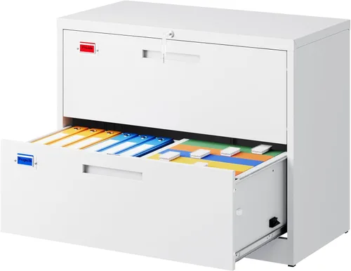 Miniatura 19 de PEUKC Archivador de 2 cajones, archivadores laterales para oficina en casa, cajones de almacenamiento de oficina con cerradura, archivos colgantes