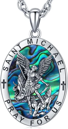 Miniatura 128 de Odinstone Collar de plata de ley 925 con medalla de San Miguel/San Cristóbal/San Benito/Crucifijo de Jesús/San Uriel/Arcángel Rafael para hombres