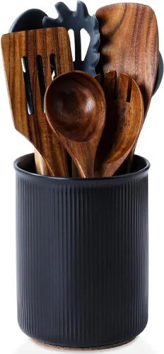Miniatura 10 de LoeJan Soporte para Utensilios de 3 Compartimentos, Recipiente para Utensilios Extra Grande, Organizador de Utensilios de Cerámica Estable, Juego
