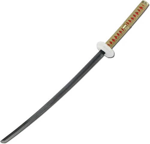 Miniatura 2 de Espada de ley de cirujano de anime japonés, rojo y negro, con cruces, tsuba blanca esponjosa