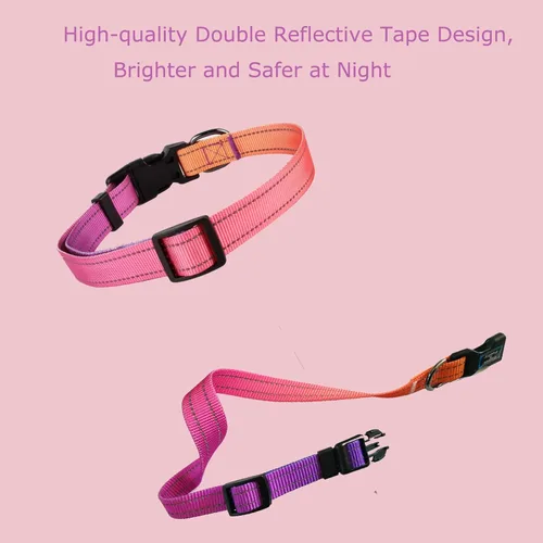 Miniatura 8 de Roses&Poetry - Collar de perro reflectante con patrón de color rosa pálido degradado, collares ajustables y duraderos para perros pequeños, medianos