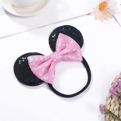Miniatura 6 de Diadema de orejas de ratón con lazo de lentejuelas, banda elástica suave para el pelo, diadema de fiesta para bebés, niñas recién nacidas, niños