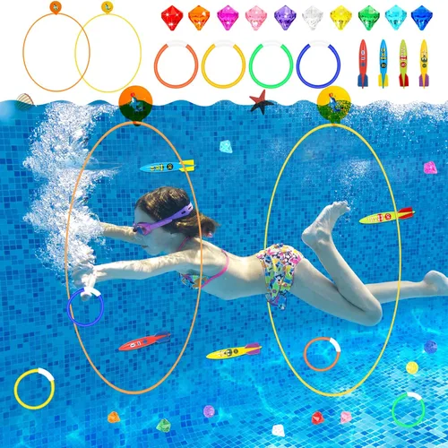 Miniatura 8 de Cludoo Anillos de natación para buceo en piscina, juguetes para niños, alta estabilidad, no requiere montaje, juguete de piscina, aros de natación
