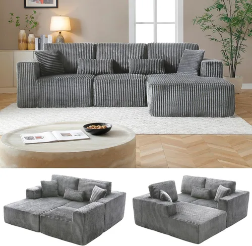 Miniatura 40 de Sofá modular Cloud de 108 pulgadas, moderno sofá deshuesado con otomana móvil, sofá modular de asiento profundo, sofás esquineros de pana para sala