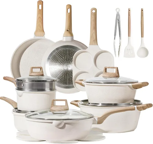 Miniatura 18 de CAROTE 10Pcs Pots and Pans Set Nonstick, Non Stick Cooking Set w/Frying Pans & Saucepans, Induction Kitchen Cookware Set Blanco