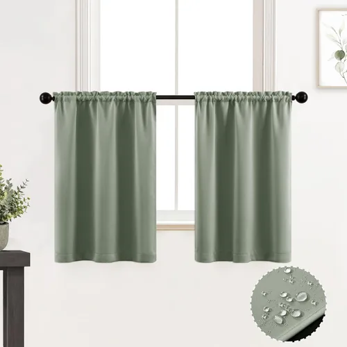 Miniatura 21 de XTMYI Cortinas de tela impermeable de 30 pulgadas para ventana de baño, cocina, mini ducha, pequeños paneles de cortina opacas cortos, juego de 2