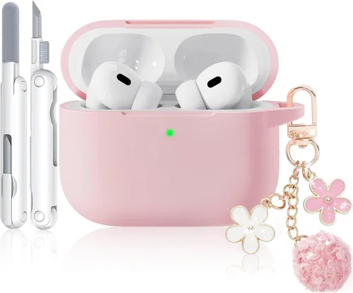 Miniatura 32 de Funda para AirPods Pro 2 con bonito llavero y bolígrafo de limpieza, funda de silicona suave para AirPods Pro de 2ª/1ª generación para mujeres
