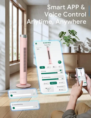 Miniatura 56 de ZAFRO Ventilador de torre inteligente para dormitorio, ventilador de torre oscilante de 120°, 28 pies/s de alta velocidad, 12 velocidades, 4 modos