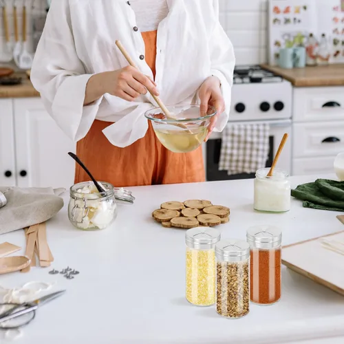 Miniatura 7 de Segarty Tarros de especias con tapas cocteleras, paquete de 6 botellas de vidrio de 4 onzas con tapa de acero inoxidable, recipientes de vidrio