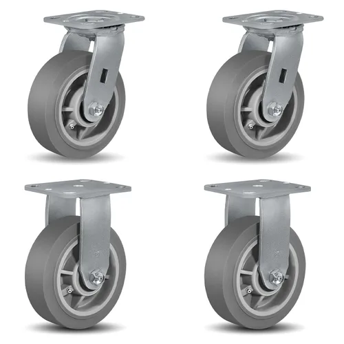 Miniatura 48 de Ruedas giratorias de alta resistencia 4x2, ruedas industriales, ruedas de goma (banda de rodadura plana), juego de 1 con capacidad de hasta 450