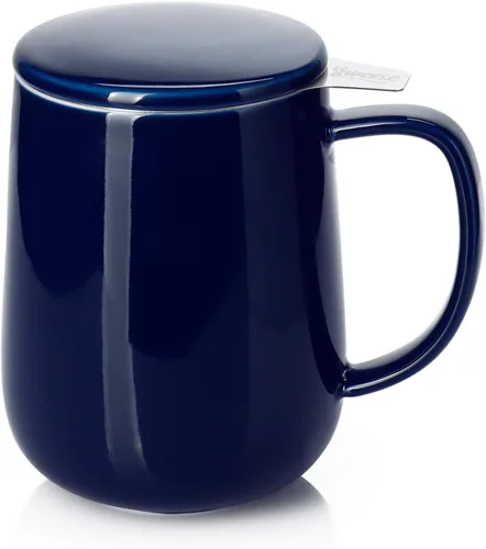 Sweese Taza de té de porcelana de 20 onzas con infusor y tapa, taza de té grande para té suelto, apta para microondas y lavavajillas, aislada,