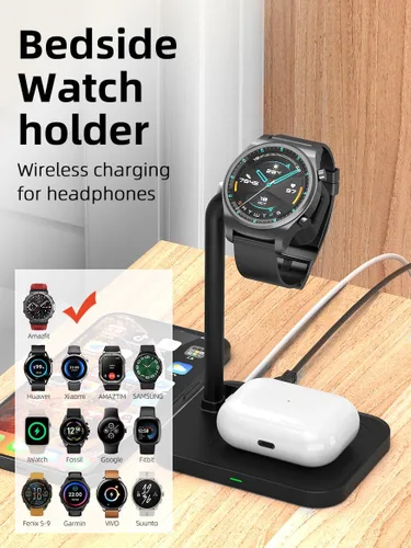 Miniatura 9 de Base de carga inalámbrica universal 2 en 1 con soporte ajustable para reloj inteligente, compatible con Samsung Galaxy, Google Pixel, Huawei