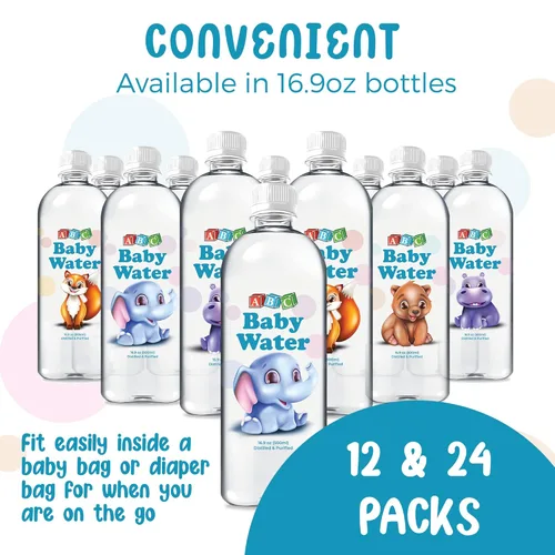 Miniatura 5 de ABC Baby Water Agua destilada prémium para bebés, botellas purificadas saludables de 16.9 onzas, fórmula, cereales, leche, bebida diaria, paquete