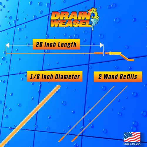 Miniatura 7 de FlexiSnake Drain Weasel MAX - Herramienta removedor de obstrucciones de pelo con mango giratorio y 2 recambios de varita, fabricado en los Estados