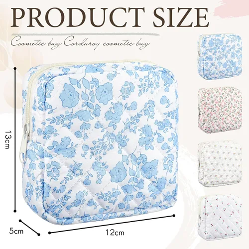 Miniatura 2 de Abbylike 4 piezas de bolsa de maquillaje floral con cierre, bolsa de cosméticos con cierre portátil, pequeñas bolsas para bolso, mini bolsa de aseo