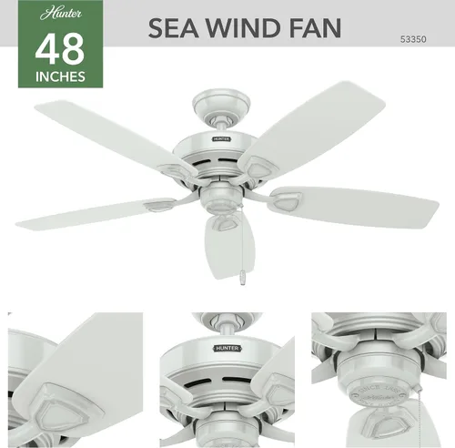 Miniatura 7 de Hunter Ventilador de techo para exteriores o interiores de 48 pulgadas, sin luz, montaje de perfil bajo, ventilador de techo negro sin luz