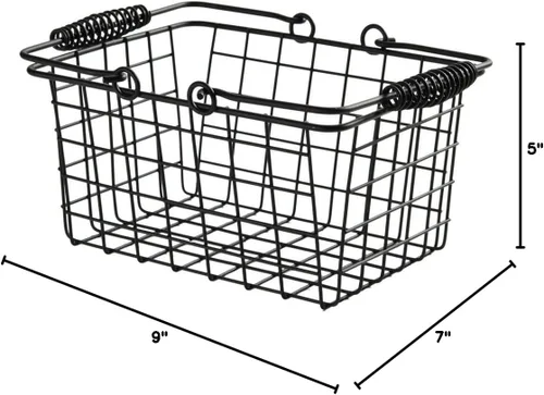 Miniatura 2 de American Metalcraft RBHB975 9" x 7" Cesta rectangular negra con asas
