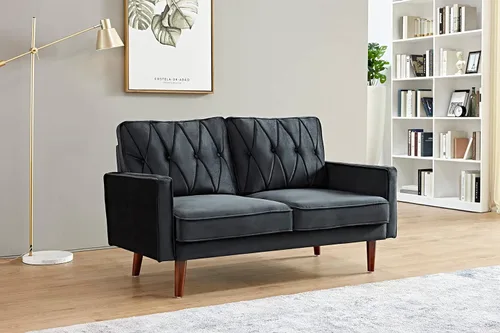 Miniatura 15 de Container Furniture Direct Sofás de terciopelo copetudo de estilo moderno para sala de estar con tapicería de tela suave y marco de madera maciza