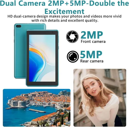 Miniatura 5 de IWEGGO Tablet Android 14 con funda, 7 pulgadas 8 GB RAM+32 GB ROM/1 TB computadora expandible, tabletas de cámara de 5 MP, procesador de cuatro Negro