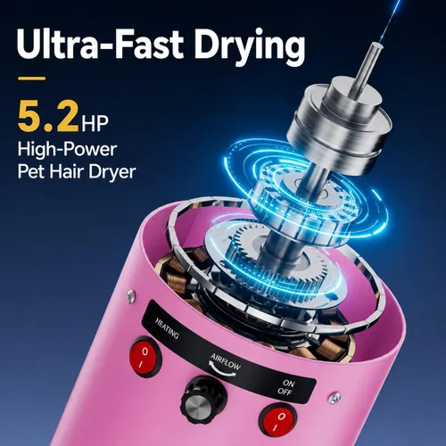 Miniatura 2 de Secador de pelo para perros de alta velocidad 5.2HP/3800W, temperatura ajustable continua, secadora de pelo para perros, secador de pelo