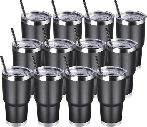 Miniatura 9 de DOMICARE Vaso de 30 oz con tapa y pajita, vasos de acero inoxidable a granel, aislado al vacío de doble pared para café, vaso duradero