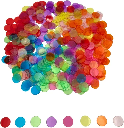 SUTIMSHE 500 piezas de fichas contadoras de bingo transparentes de 3/4 pulgadas de 8 colores claros, marcadores de plástico para juegos de bingo,