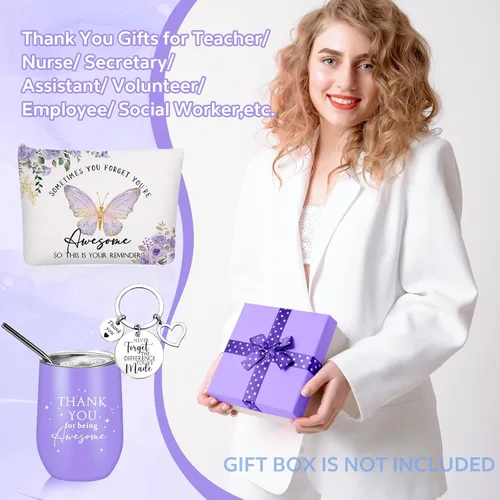Miniatura 7 de Sieral Regalo de agradecimiento para mujeres, vaso de acero inoxidable de 12 onzas, llavero de agradecimiento y bolsa de maquillaje de lona, regalos