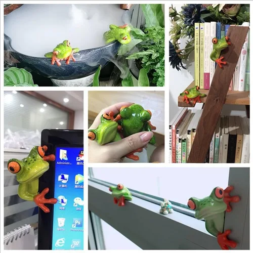 Miniatura 5 de 2 piezas de decoración de ranas de resina, adorable y divertida figura de rana 3D, regalo creativo de figura de animal, escritorio de oficina