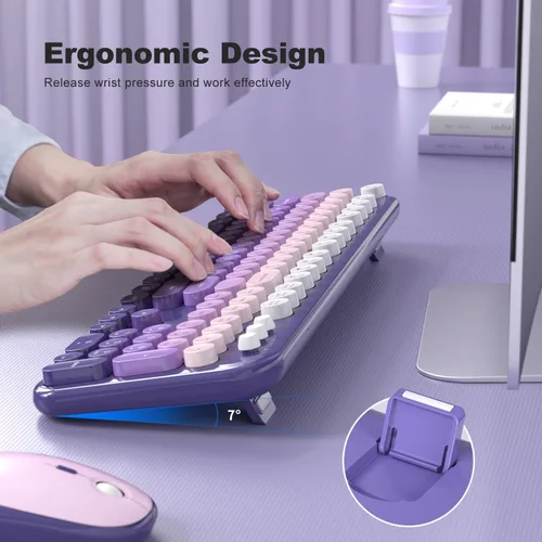 Miniatura 69 de KNOWSQT Combo de teclado y ratón inalámbrico, teclados lindos de tamaño completo estilo máquina de escribir 2.4G azul colorido - receptor USB Plug