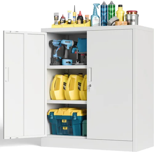 Miniatura 15 de BESFUR Armarios de almacenamiento de metal con estantes y puertas, armario de almacenamiento con cerradura de 36" de altura para oficina en casa